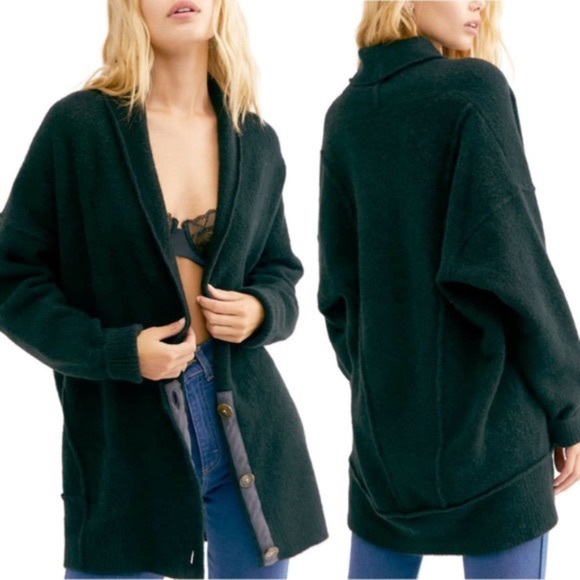 Free People Sweaters - NWT Free People Eucalyptus Cardigan Wool Blend in Black Small